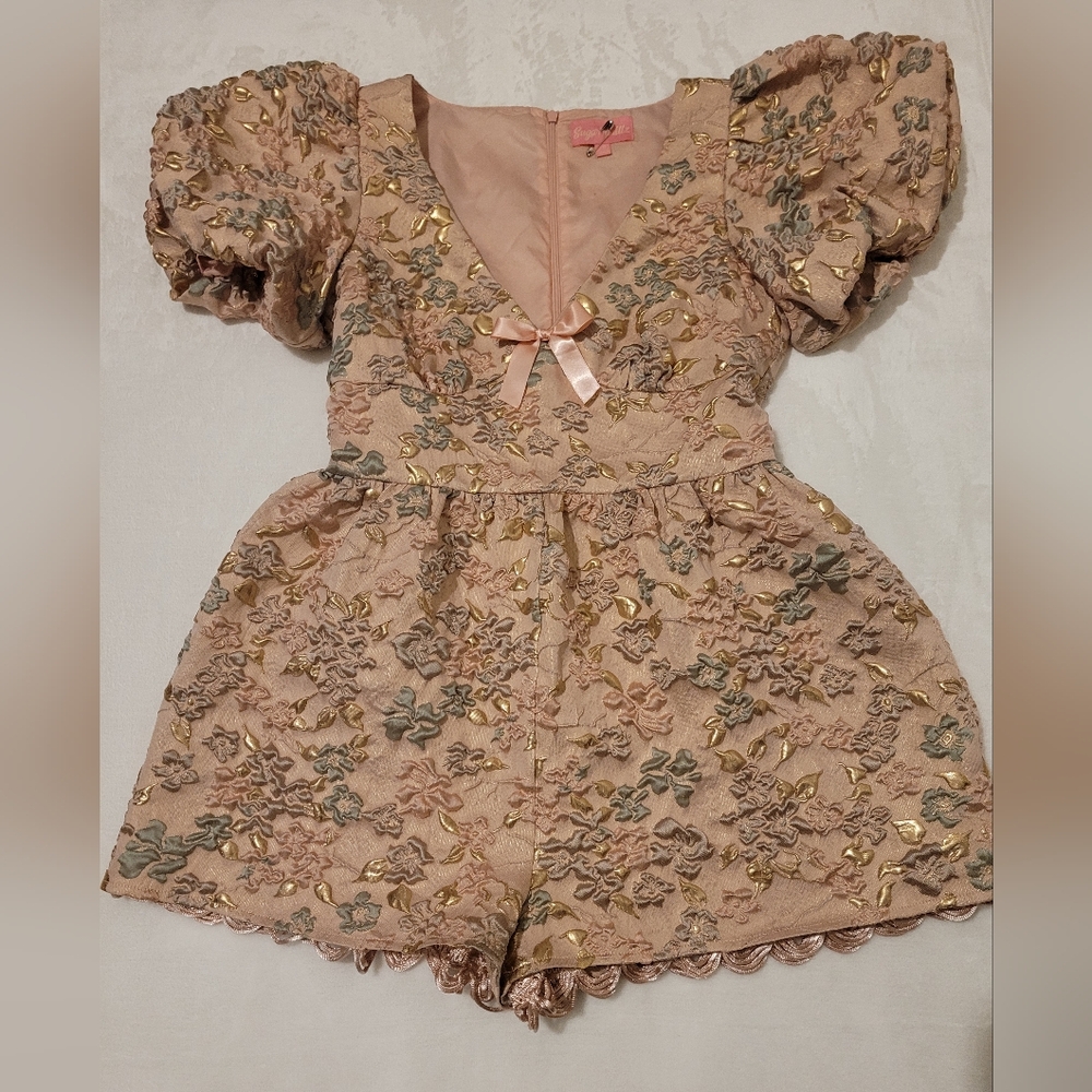 Sugar Thrillz Mauve Pink Floral Jacquard Romper